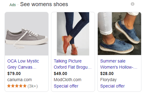 Examples of PLAs or shopping ads on search engines