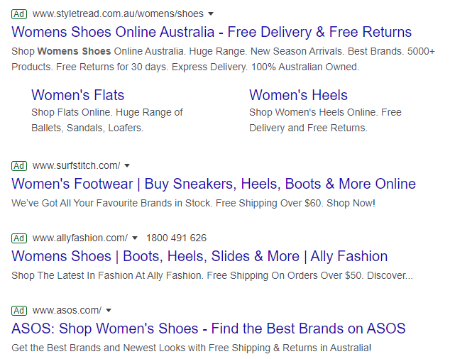 Examples of text ads on search engines